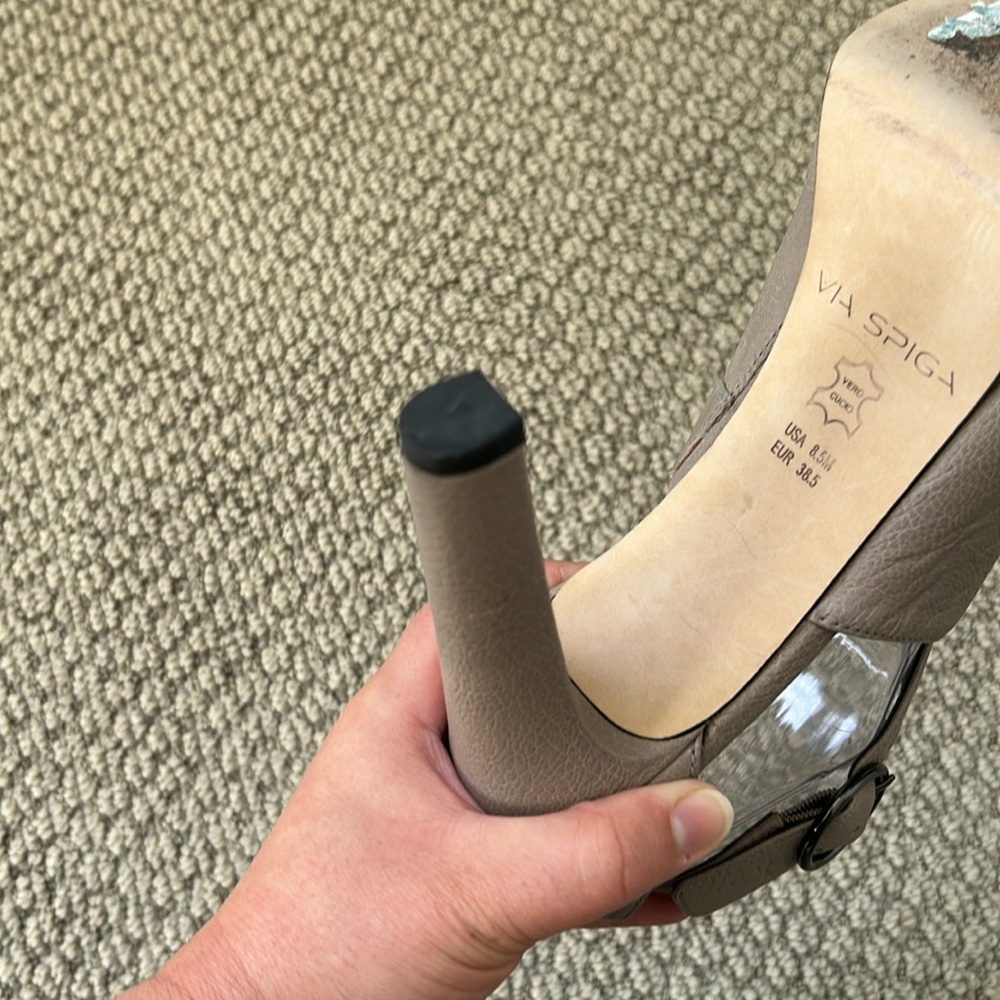 Via Spiga Chic Taupe Open-Toe Heels - Picture 9 of 10